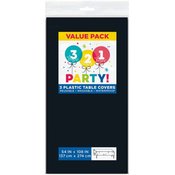 👻 Halloween 3ct Black Plastic Table Covers 54x108 321 Party! - Picture 1 of 2